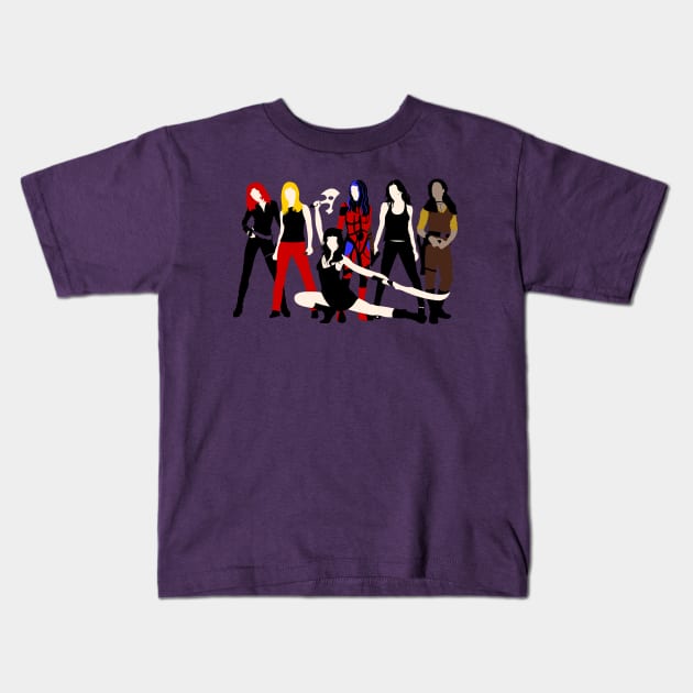 Women of the Whedonverse Kids T-Shirt by TomTrager